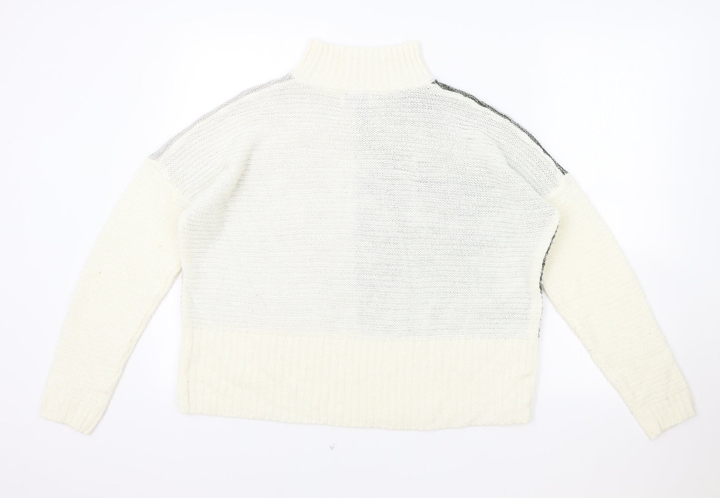 Papaya Womens Ivory Roll Neck Acrylic Pullover Jumper Size M - Colour Block