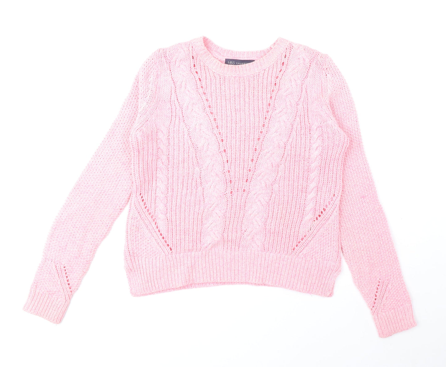 Marks and Spencer Womens Pink Round Neck Cotton Pullover Jumper Size 8