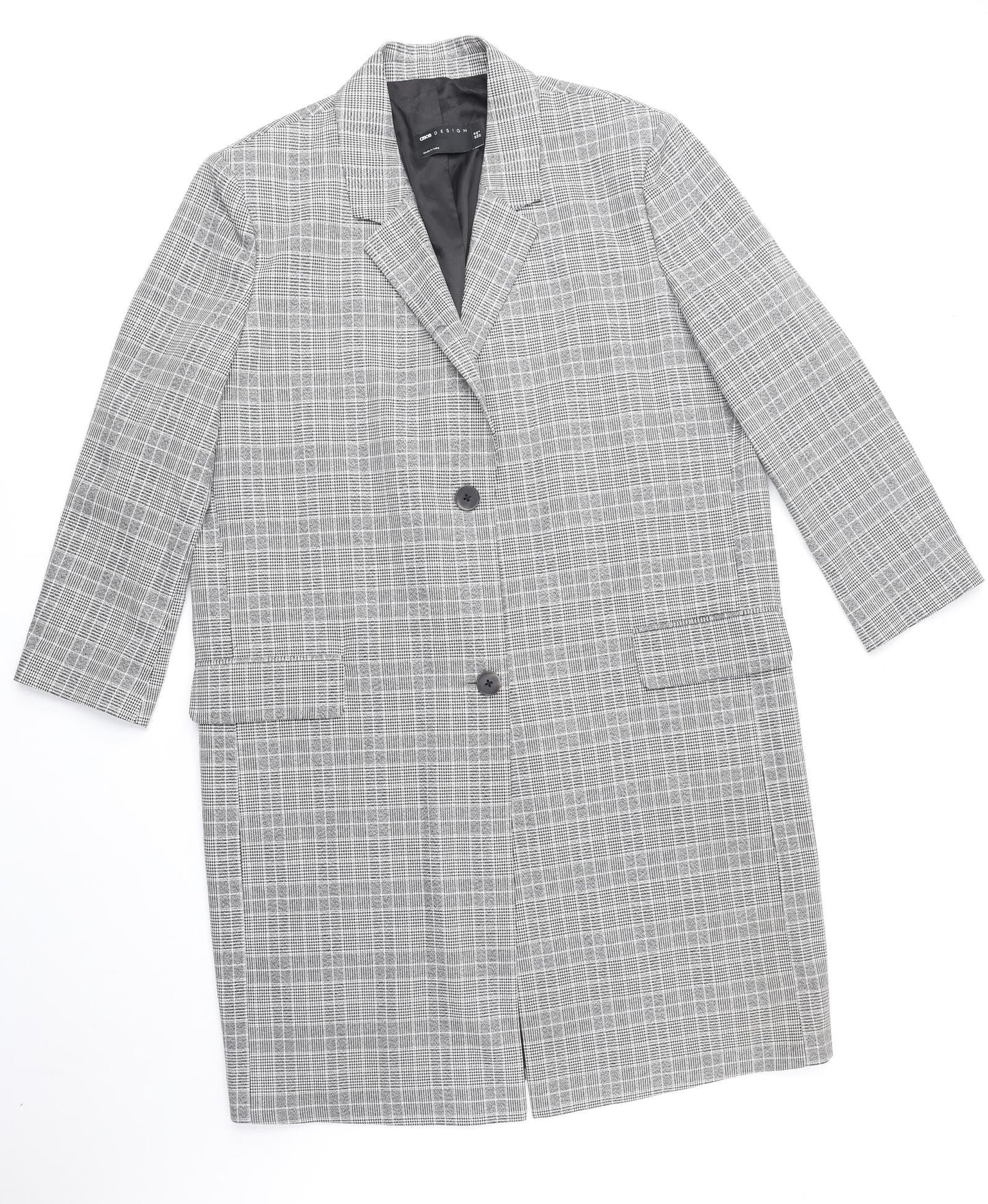 ASOS Womens Grey Plaid Overcoat Coat Size 10 Button