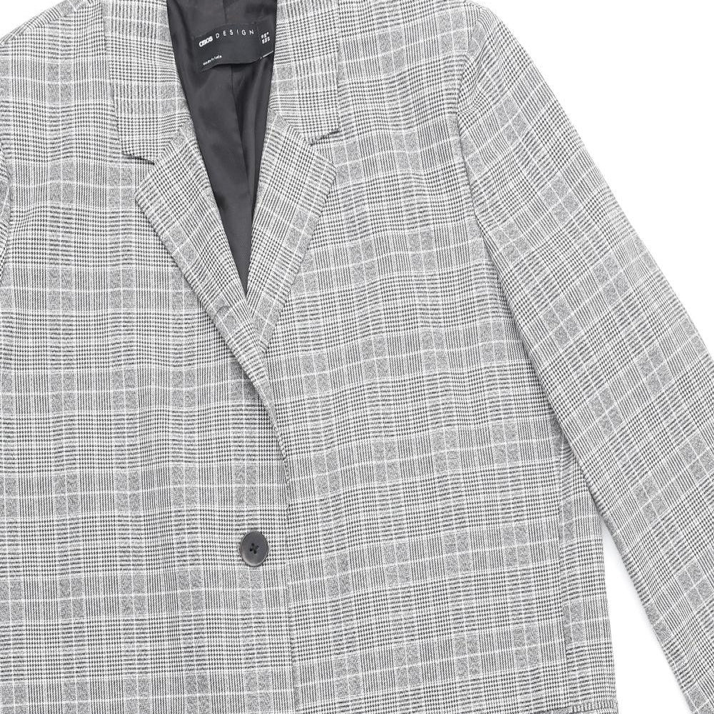 ASOS Womens Grey Plaid Overcoat Coat Size 10 Button
