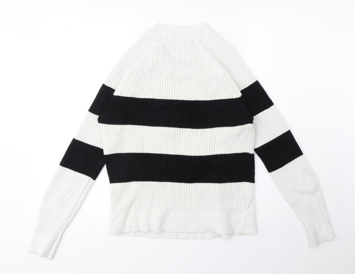 Marks and Spencer Womens White Round Neck Striped Acrylic Pullover Jumper Size M