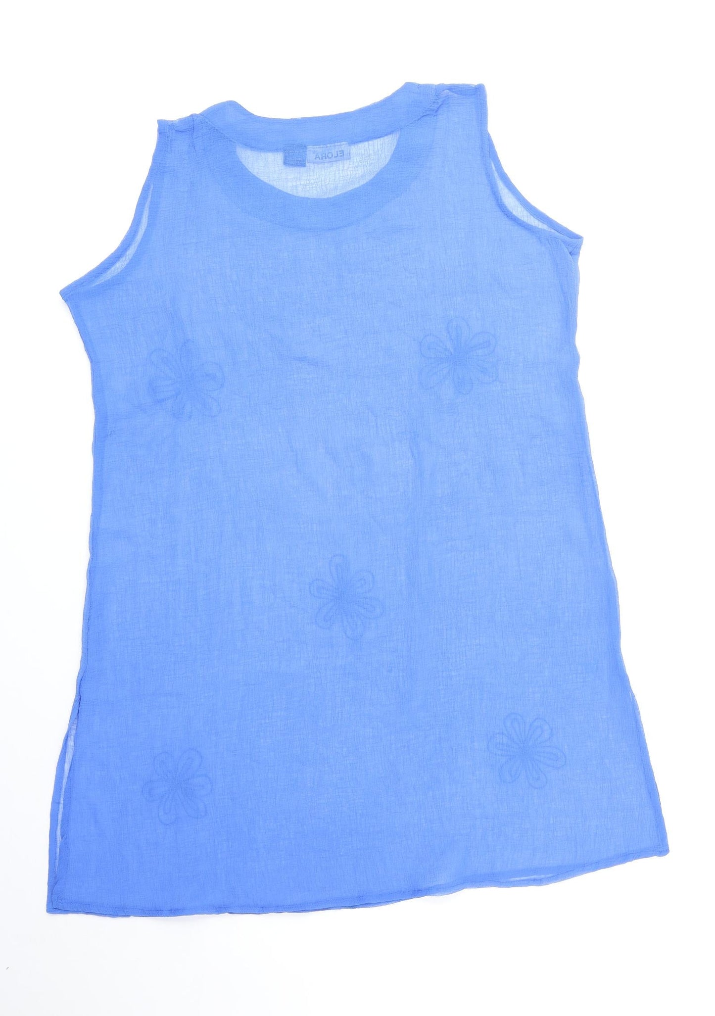 Elora Womens Blue Floral Polyester Basic Tank Size L Round Neck
