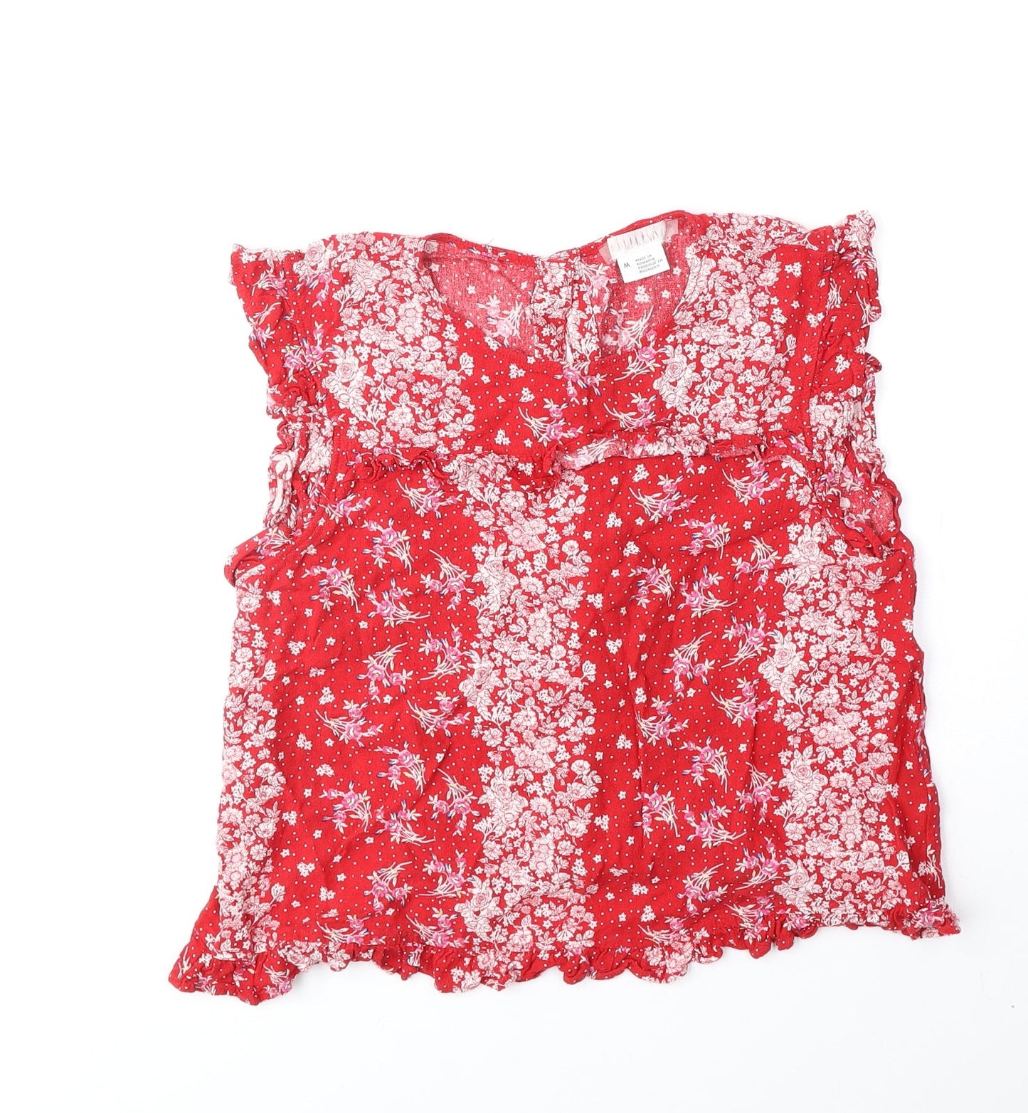 Cooperative Womens Red Floral Viscose Basic Blouse Size M Round Neck