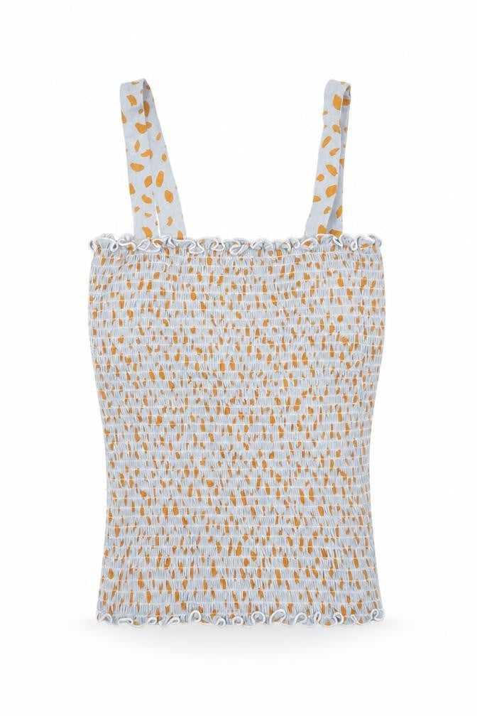 Michelle Keegan Womens Blue Geometric Viscose Basic Tank Size 10 Square Neck - Shirred