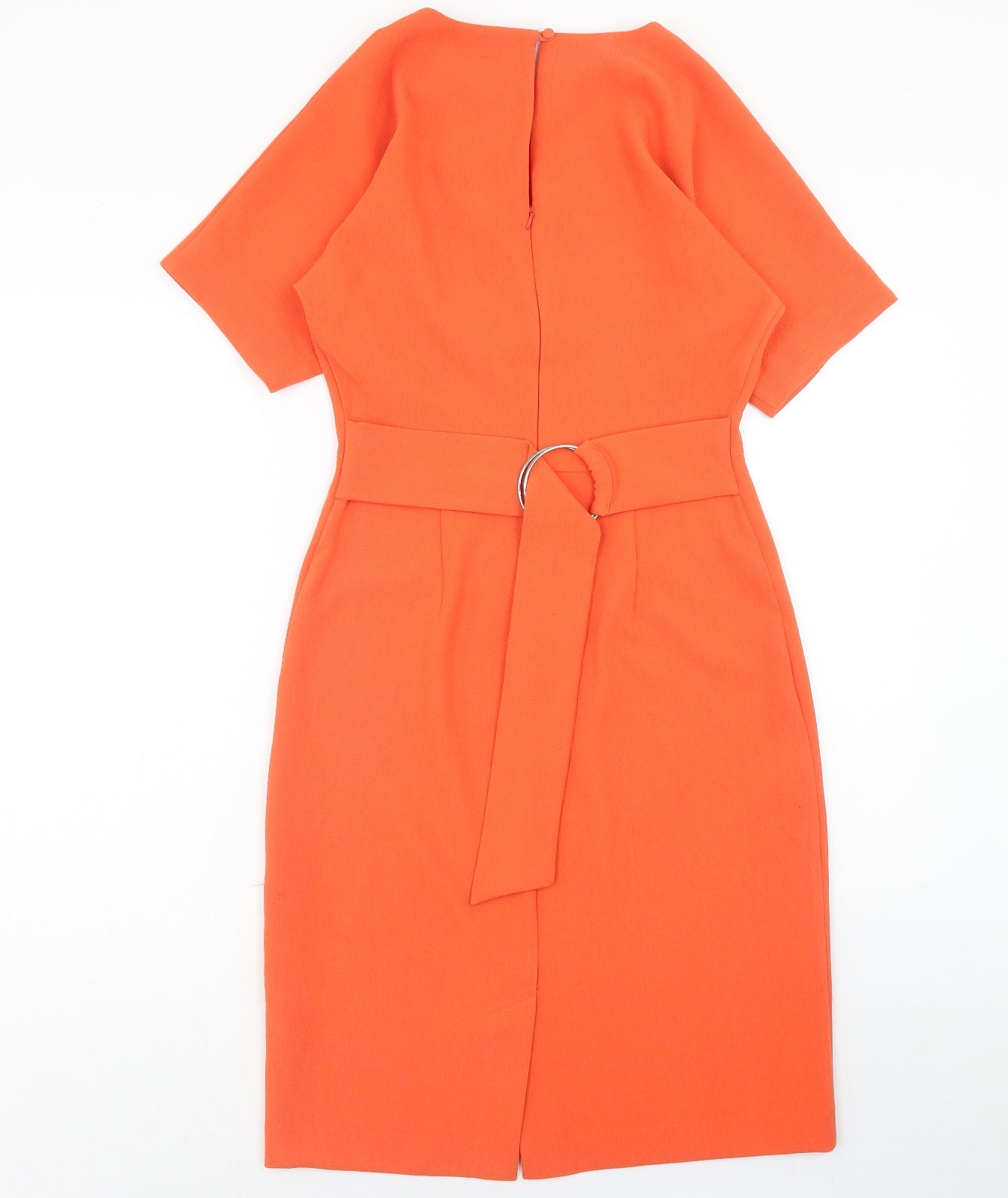 Warehouse Womens Orange Herringbone Polyester Sheath Size 10 Boat Neck Button
