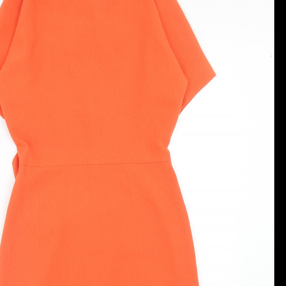 Warehouse Womens Orange Herringbone Polyester Sheath Size 10 Boat Neck Button