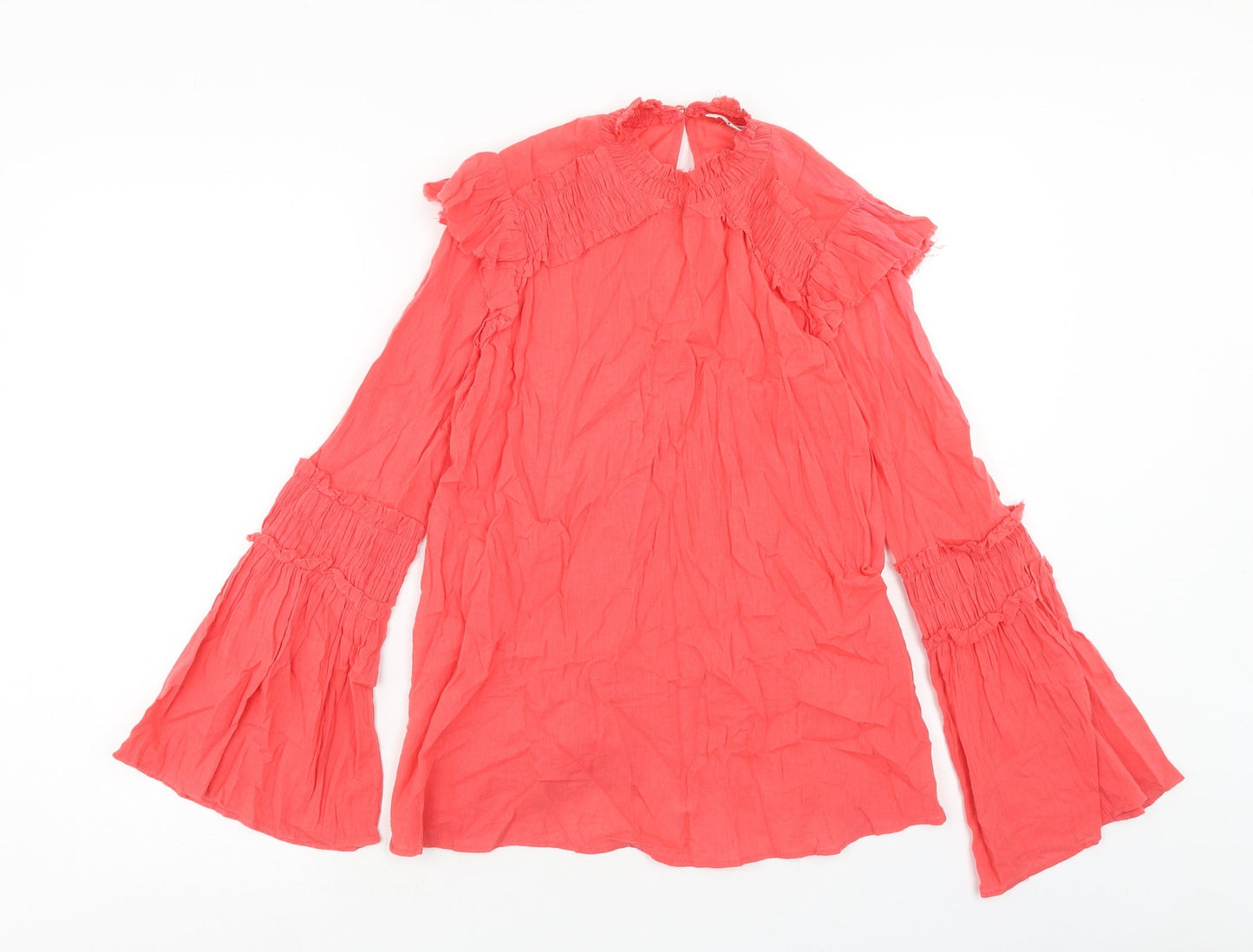 River Island Womens Pink Cotton Basic Blouse Size 8 Round Neck