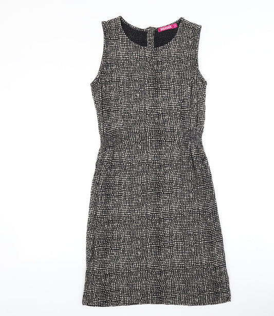INDISKA Womens Black Geometric 100% Cotton A-Line Size S Boat Neck Button