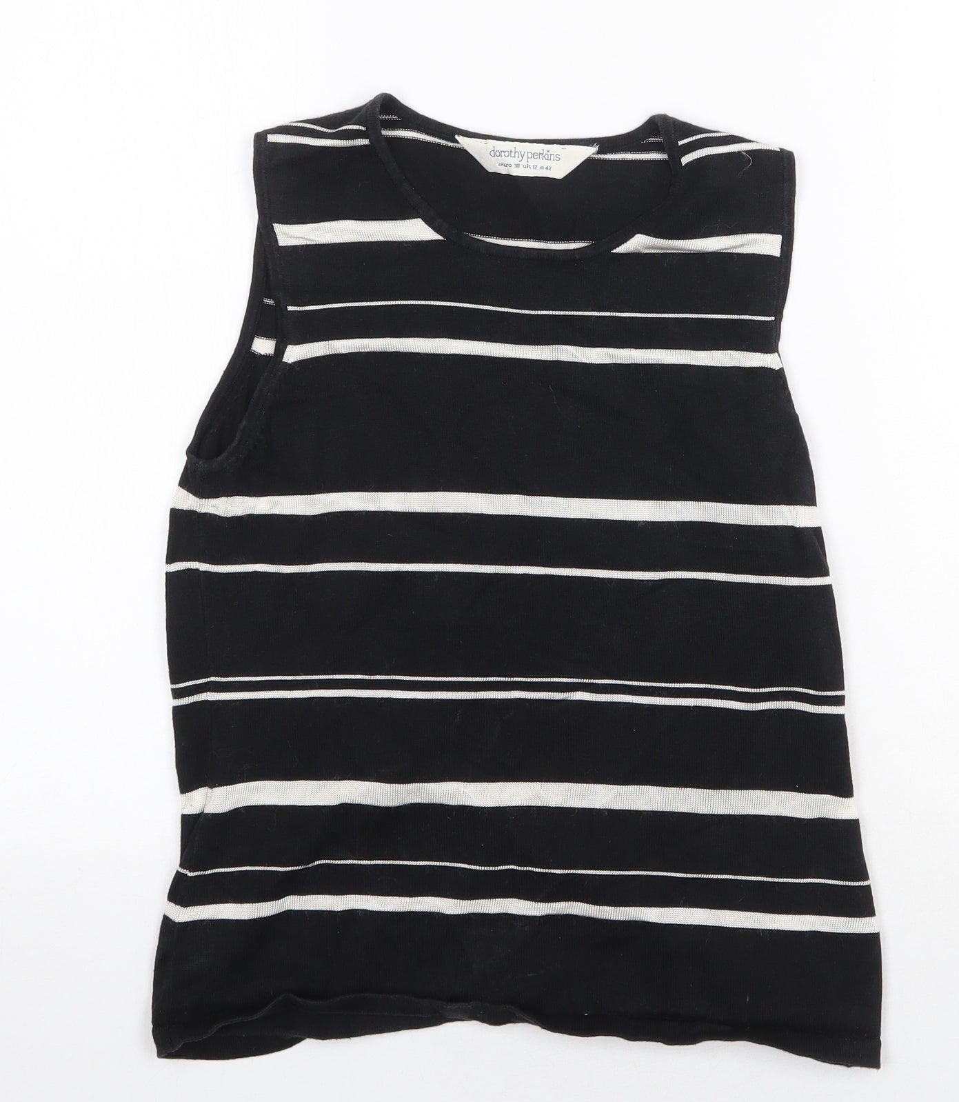 Dorothy Perkins Womens Black Round Neck Striped Cotton Vest Jumper Size 12