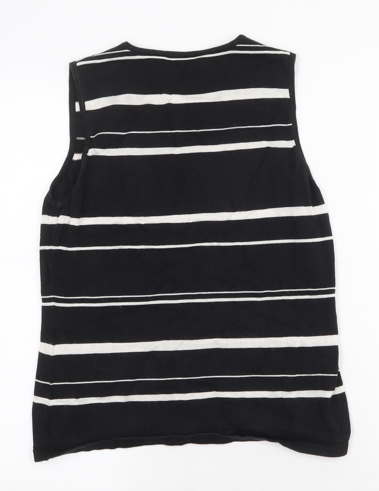 Dorothy Perkins Womens Black Round Neck Striped Cotton Vest Jumper Size 12