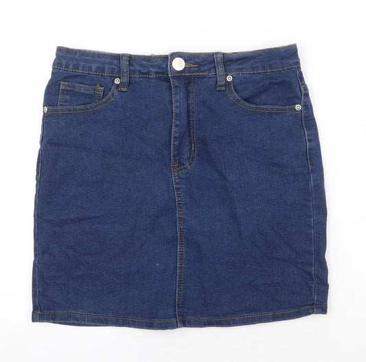 Boohoo Womens Blue Cotton Bandage Skirt Size 10 Zip