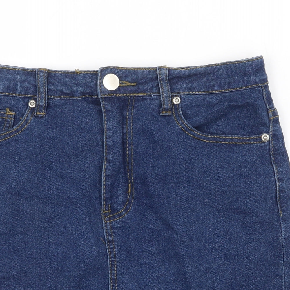 Boohoo Womens Blue Cotton Bandage Skirt Size 10 Zip