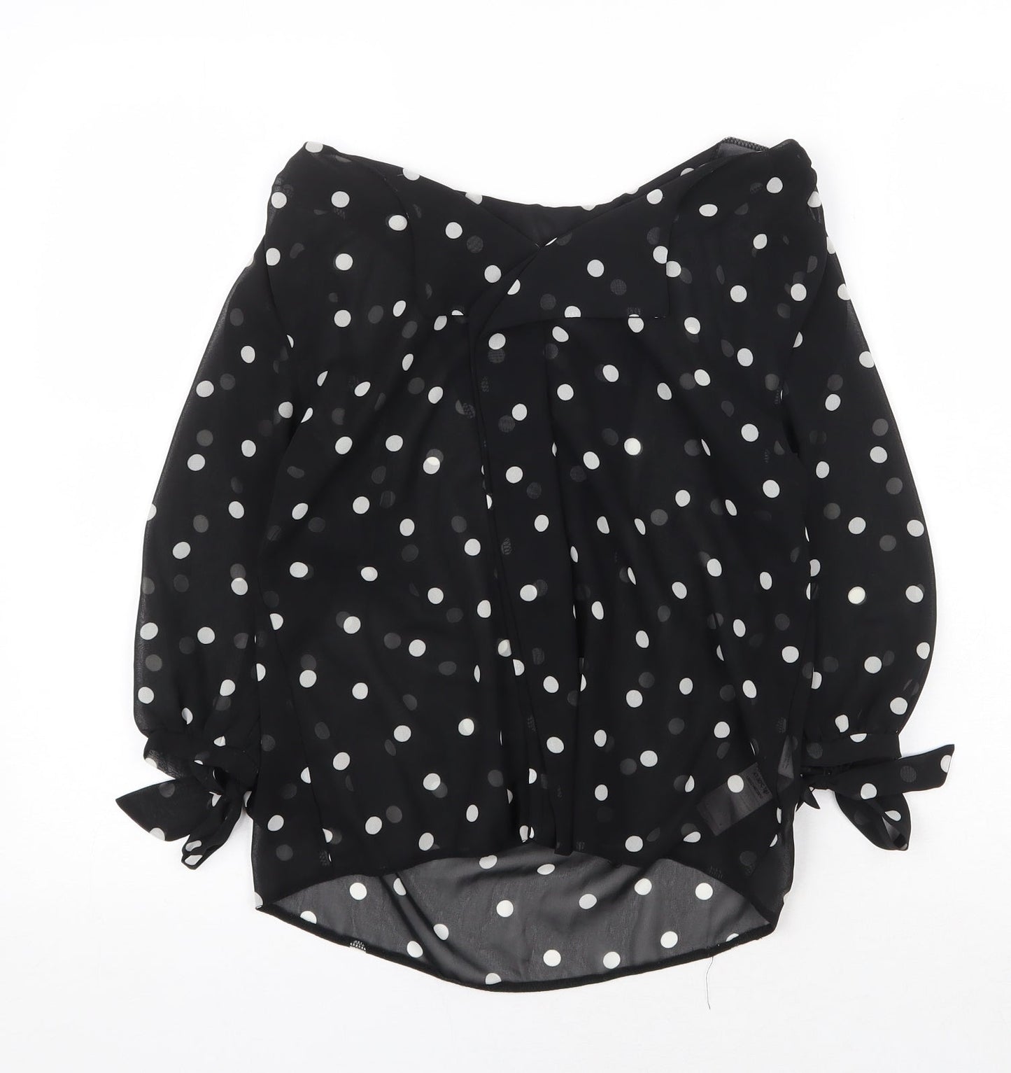 New Look Womens Black Polka Dot Polyester Basic Blouse Size 8 Boat Neck