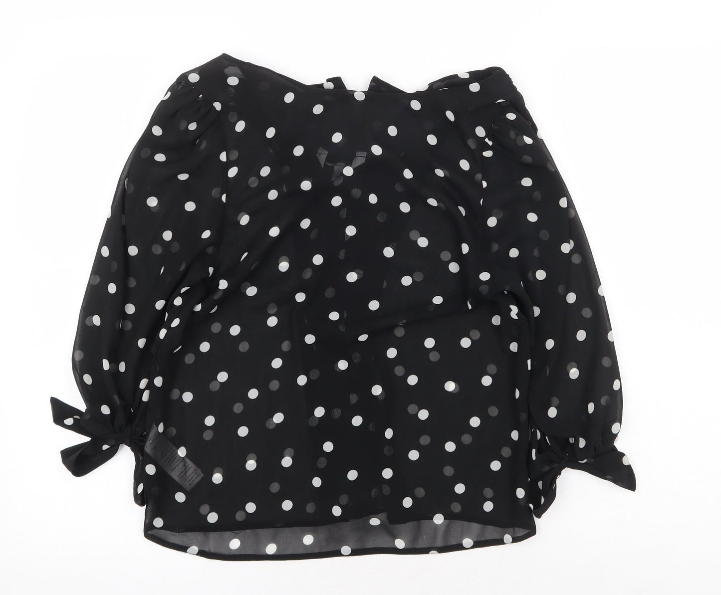 New Look Womens Black Polka Dot Polyester Basic Blouse Size 8 Boat Neck