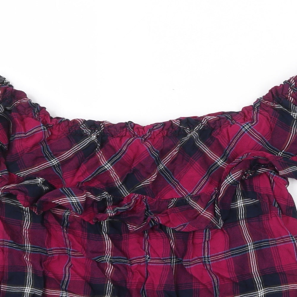 Stradivarius Womens Purple Plaid Viscose Basic Blouse Size M Off the Shoulder - Bardot