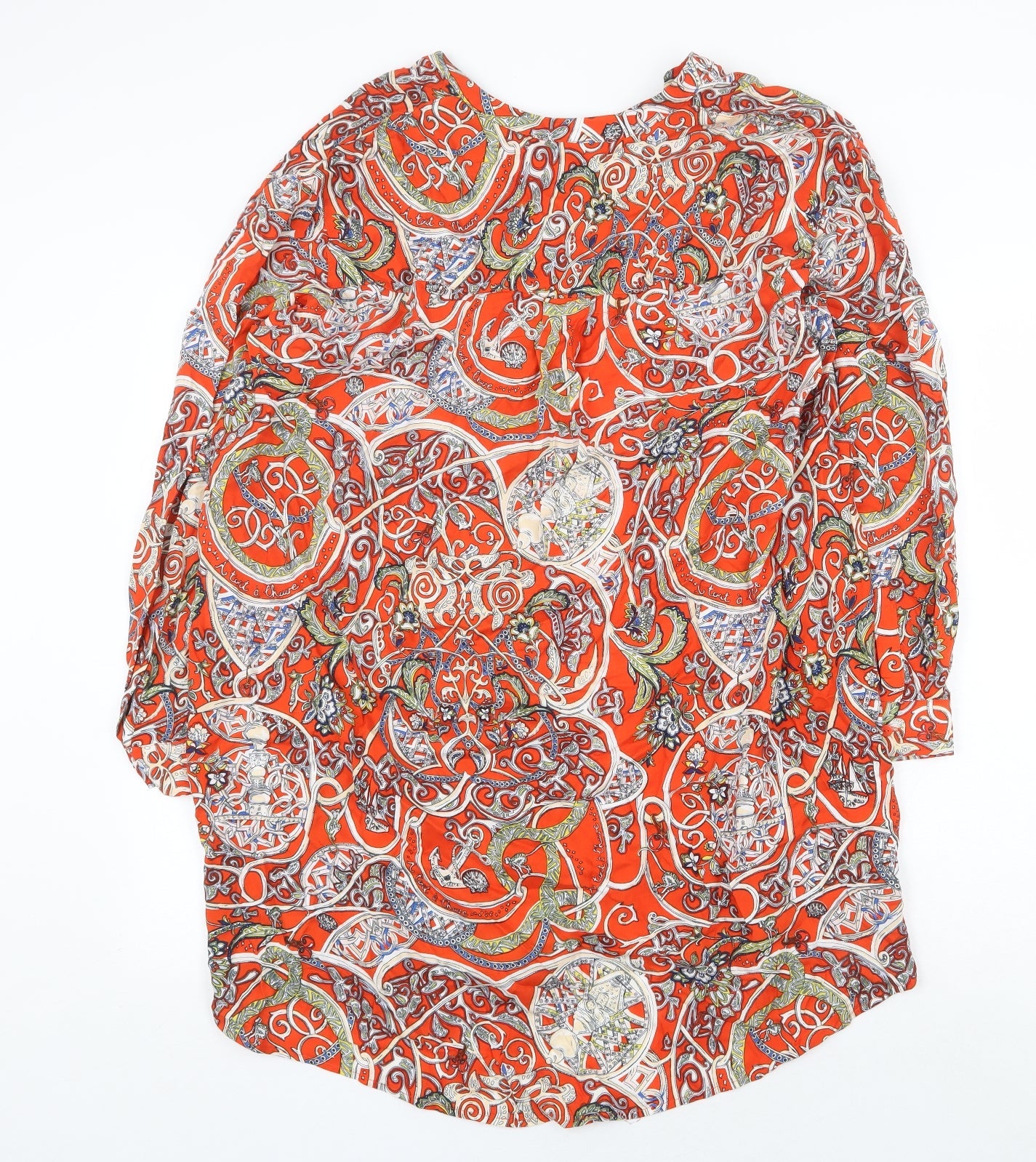 H&M Womens Orange Geometric Viscose A-Line Size 6 V-Neck Pullover