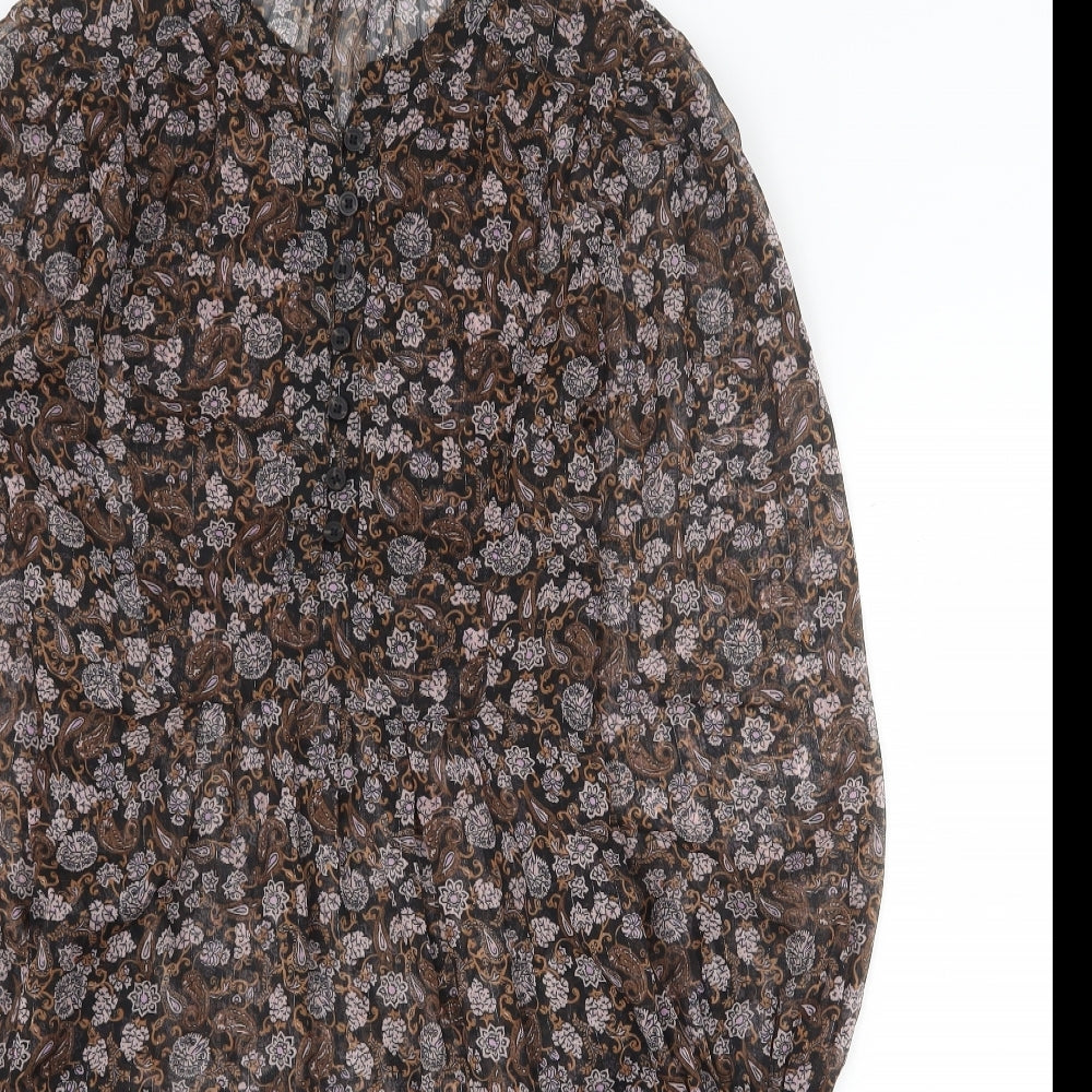 Marks and Spencer Womens Brown Floral Polyester A-Line Size 6 Round Neck Button