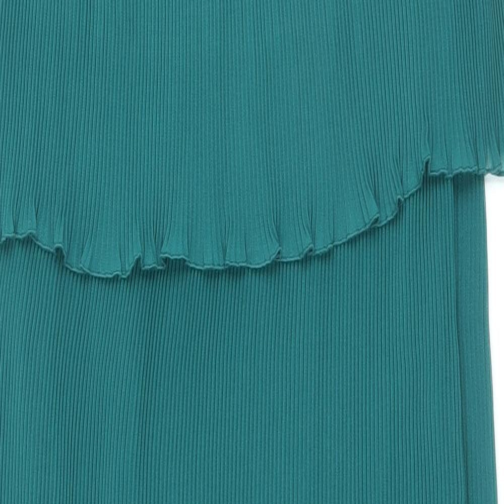 Marks and Spencer Womens Green Polyester Slip Dress Size 10 Square Neck Pullover - Plisse