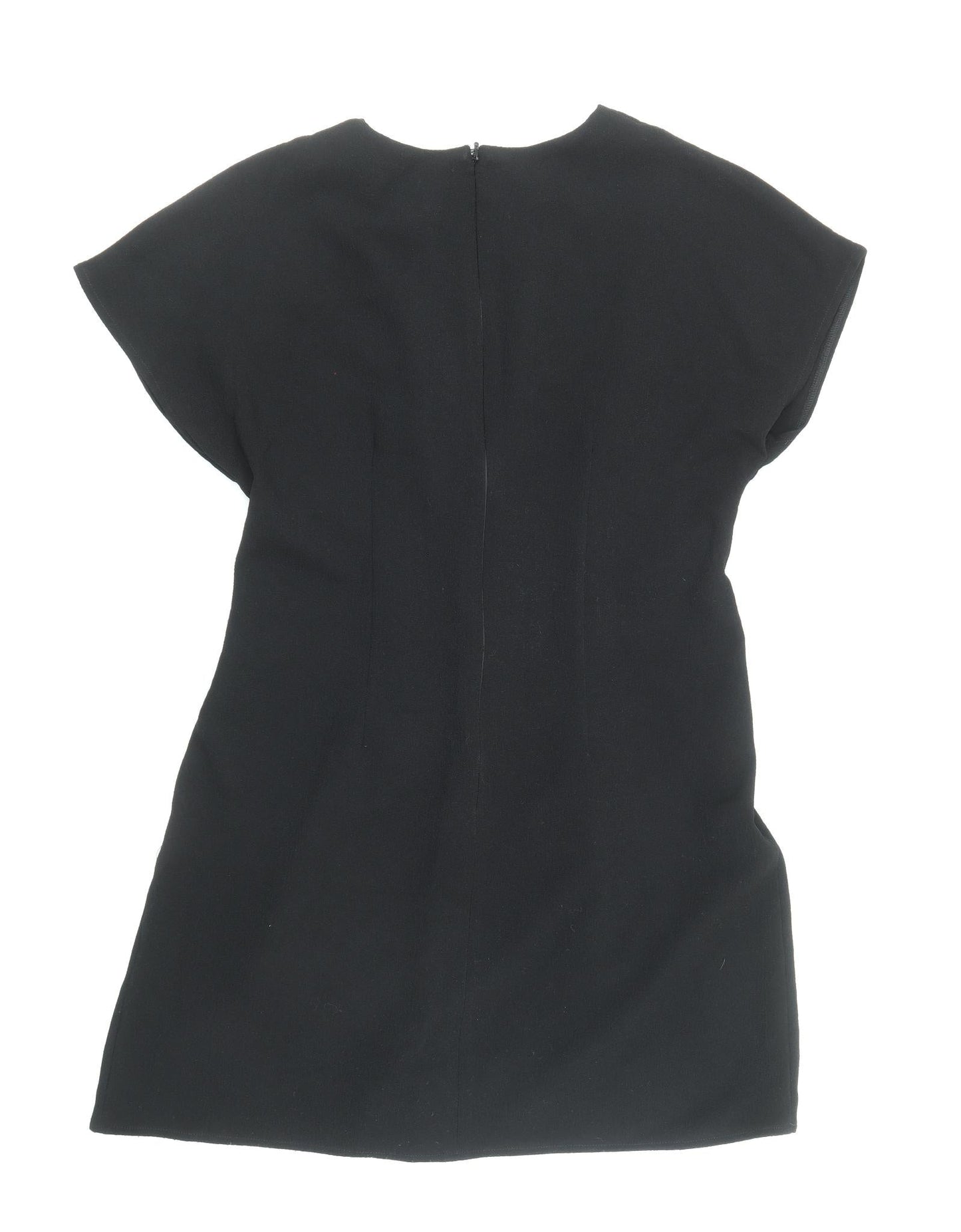 ASOS Womens Black Polyester A-Line Size 12 Boat Neck Zip - Pleat Detail