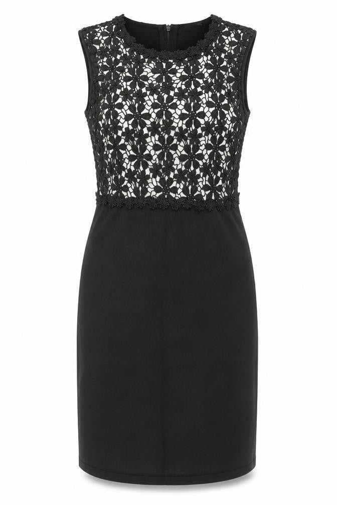 Phase Eight Womens Black Viscose Pencil Dress Size 10 Boat Neck Zip - Lace Top