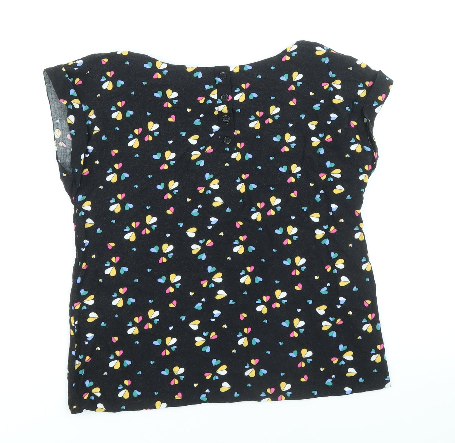 Louche Womens Black Geometric Viscose Basic T-Shirt Size 8 Boat Neck - Hearts