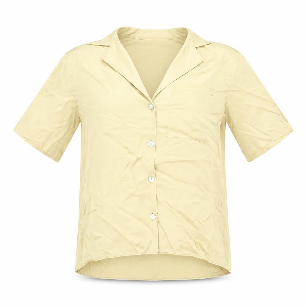Zara Womens Gold Viscose Basic Button-Up Size S V-Neck