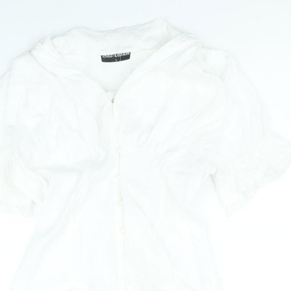 Scarlett Darkness Womens White Viscose Basic Blouse Size L V-Neck