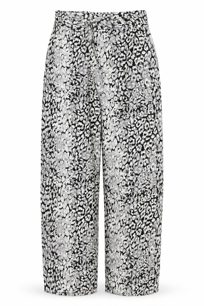 Marks and Spencer Womens Grey Animal Print Polyester Trousers Size 8 Regular Drawstring - Leopard Pattern