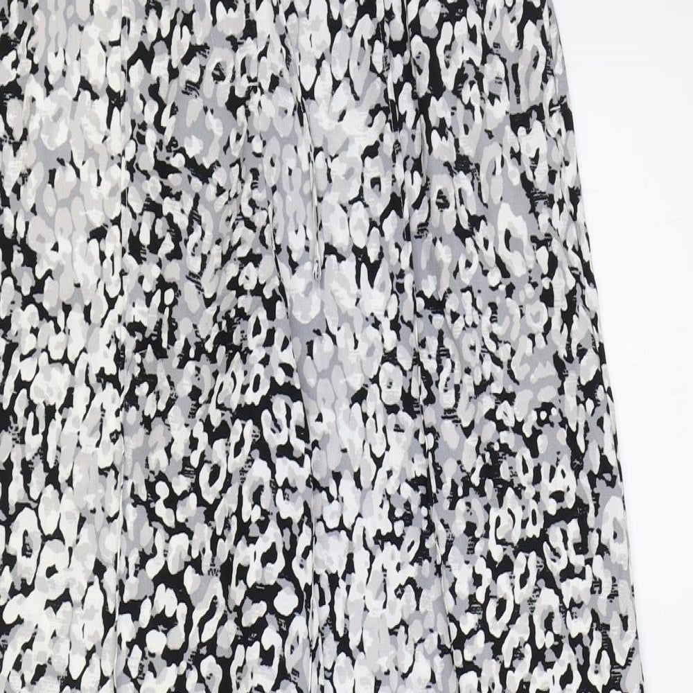 Marks and Spencer Womens Grey Animal Print Polyester Trousers Size 8 Regular Drawstring - Leopard Pattern
