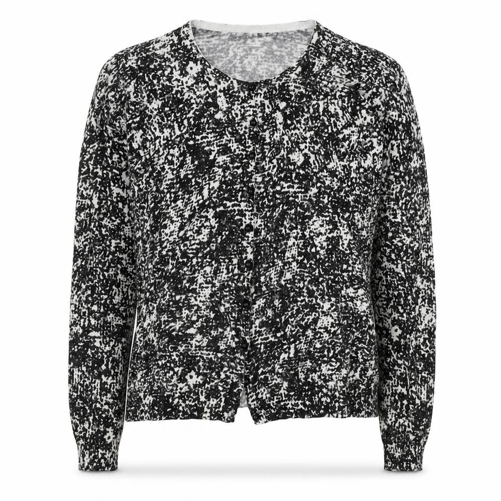 Marks and Spencer Womens Black V-Neck Geometric Viscose Cardigan Jumper Size 12