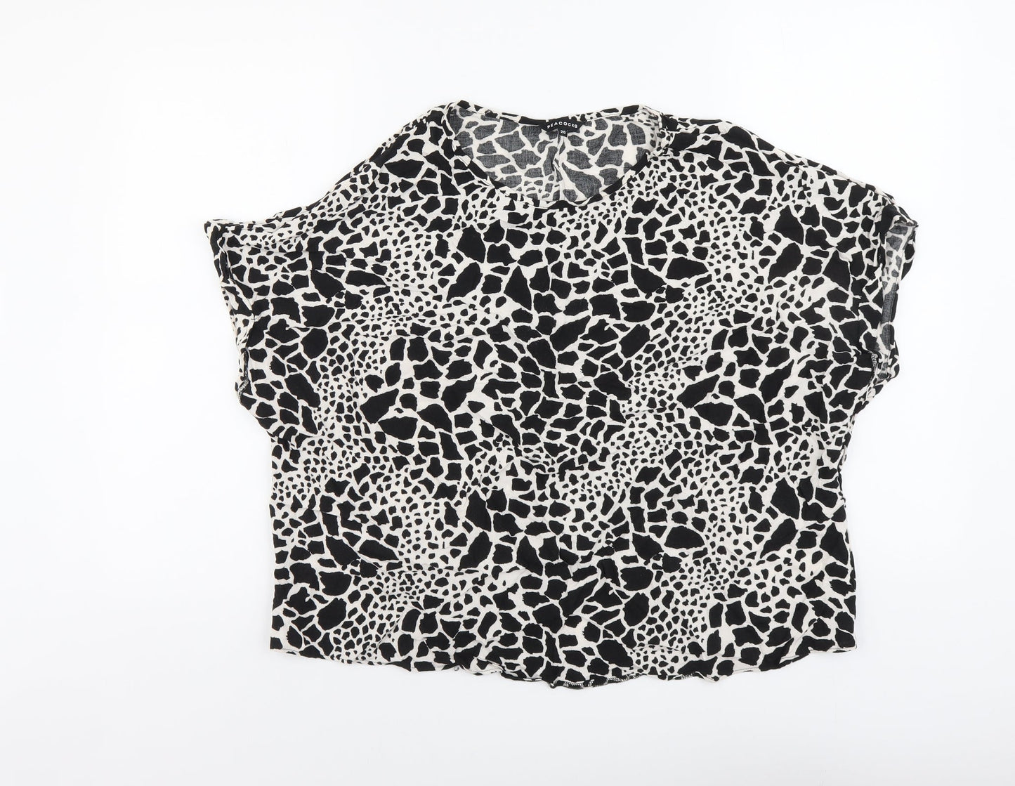 Peacocks Womens Black Geometric Viscose Basic Blouse Size 20 Round Neck