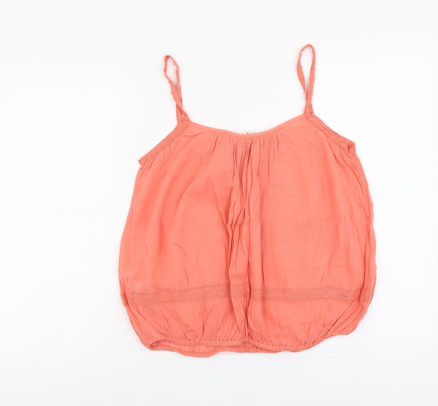 River Island Womens Orange Cotton Camisole Tank Size 10 Scoop Neck - Bubble Hem Lace Details