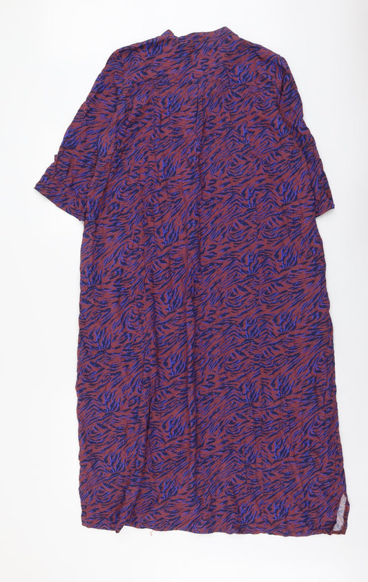Black Colour Womens Multicoloured Floral Viscose A-Line Size 10 Round Neck Zip