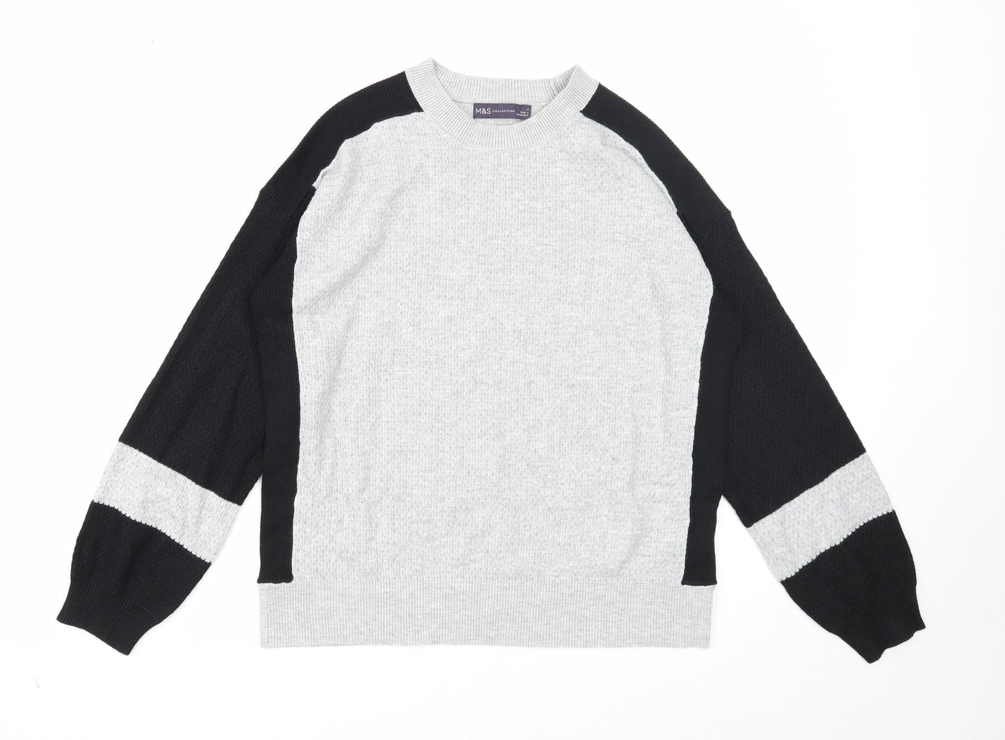 Marks and Spencer Womens Grey Round Neck Viscose Pullover Jumper Size M - Colour Block
