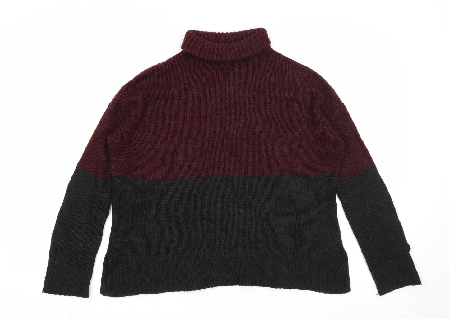 New Look Womens Purple Roll Neck Acrylic Pullover Jumper Size S - Colourblock