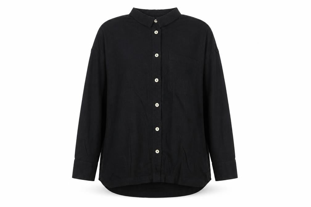 Preworn Womens Black Cotton Basic Button-Up Size L Collared