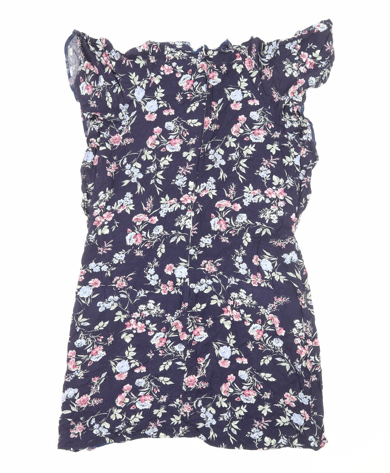 Preworn Womens Blue Floral Viscose A-Line Size M Round Neck Zip
