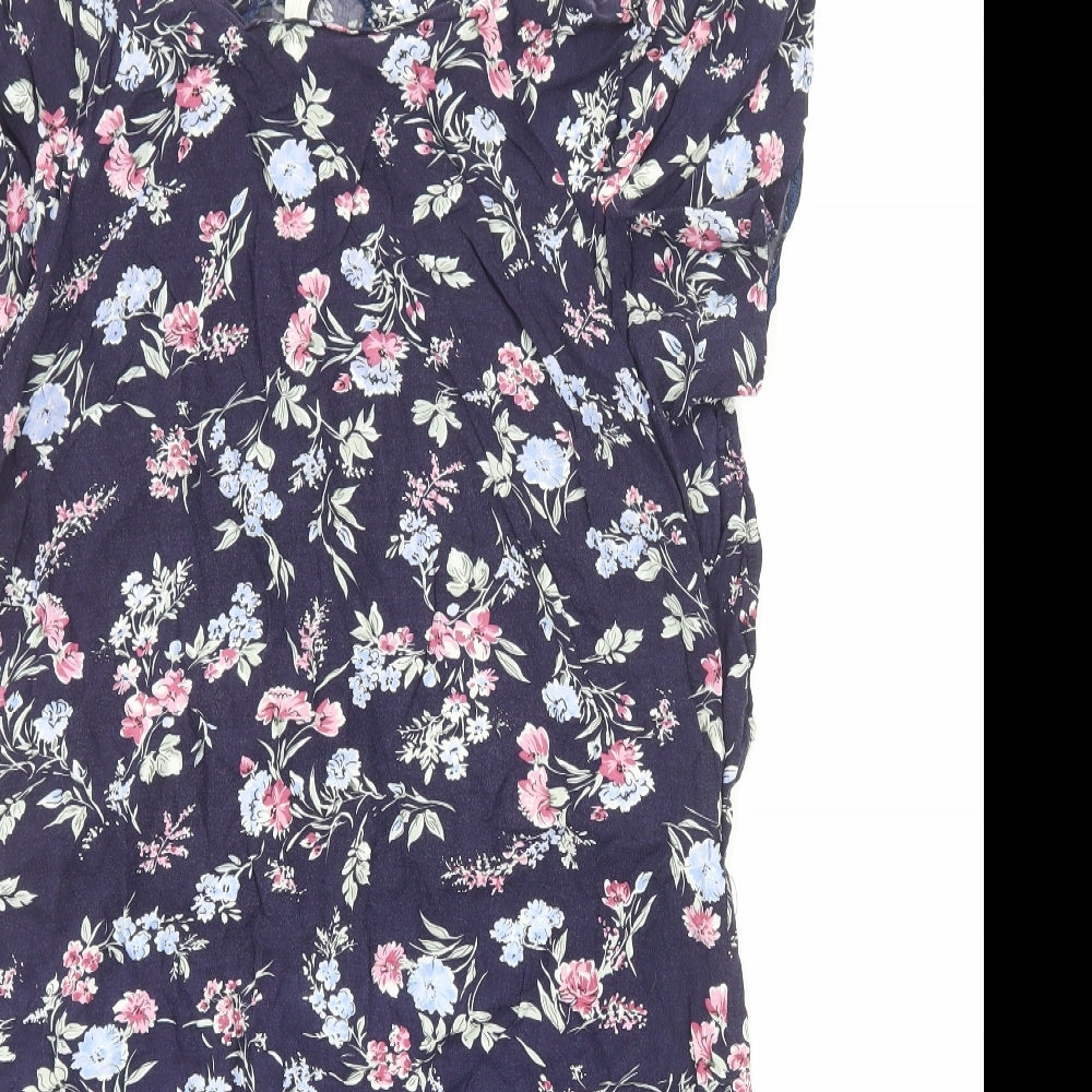 Preworn Womens Blue Floral Viscose A-Line Size M Round Neck Zip