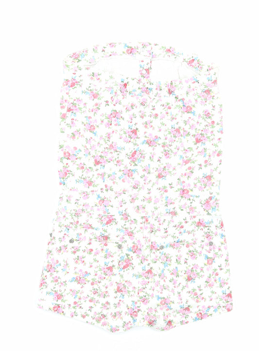 Yes Yes Womens White Floral Cotton Playsuit One-Piece Size 10 Button