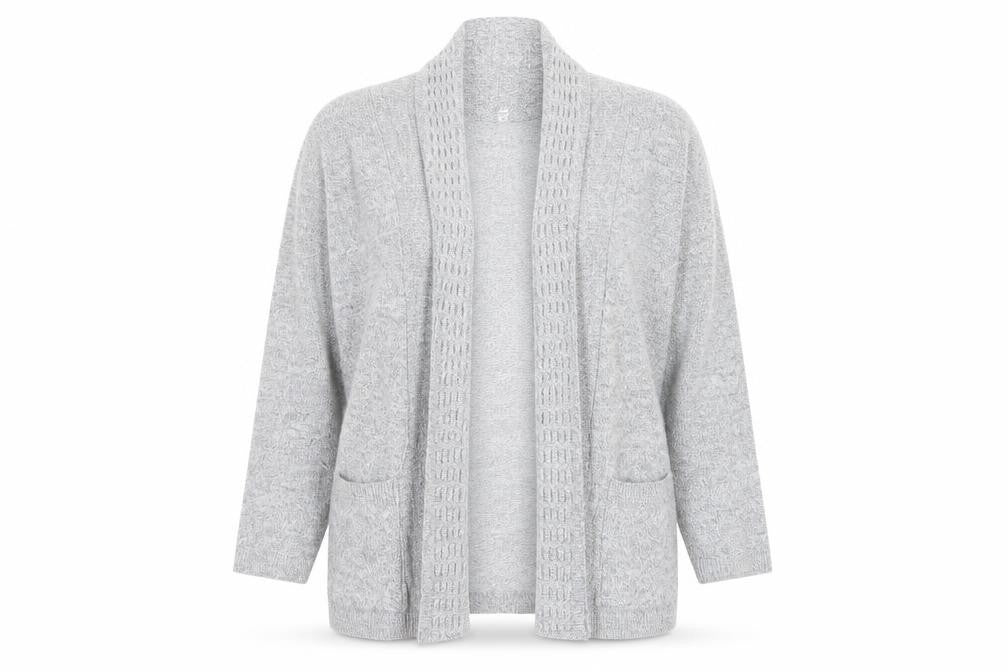 Envy Us Womens Grey V-Neck Geometric Acrylic Cardigan Jumper Size M
