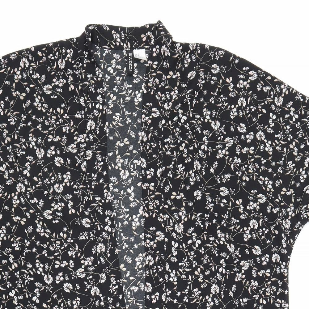 Divided Womens Black Floral Polyester Kimono Blouse Size XS V-Neck