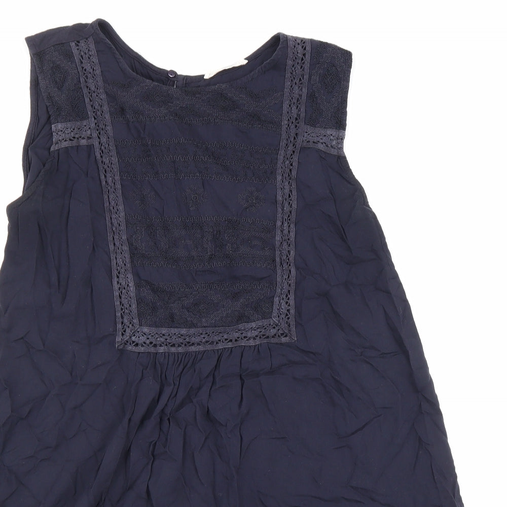 Mango Womens Blue Viscose A-Line Size L Boat Neck Button