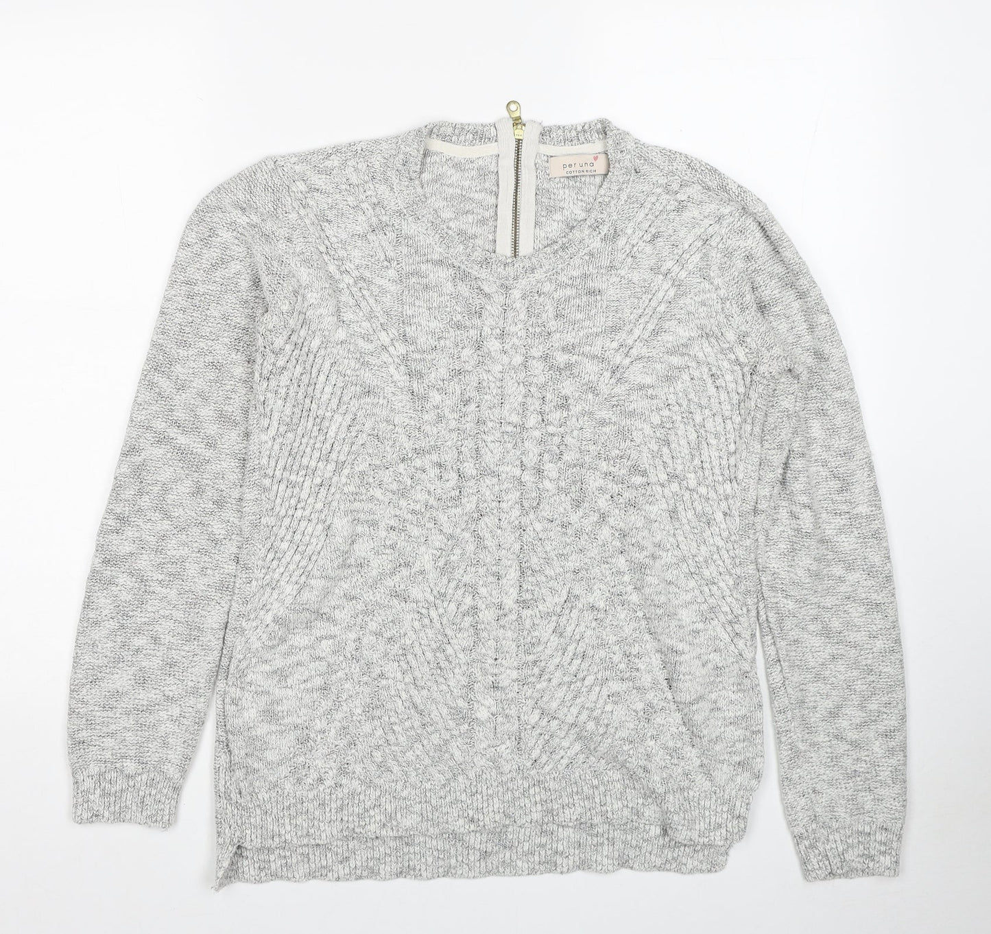 Marks and Spencer Womens Grey Round Neck Cotton Pullover Jumper Size 12