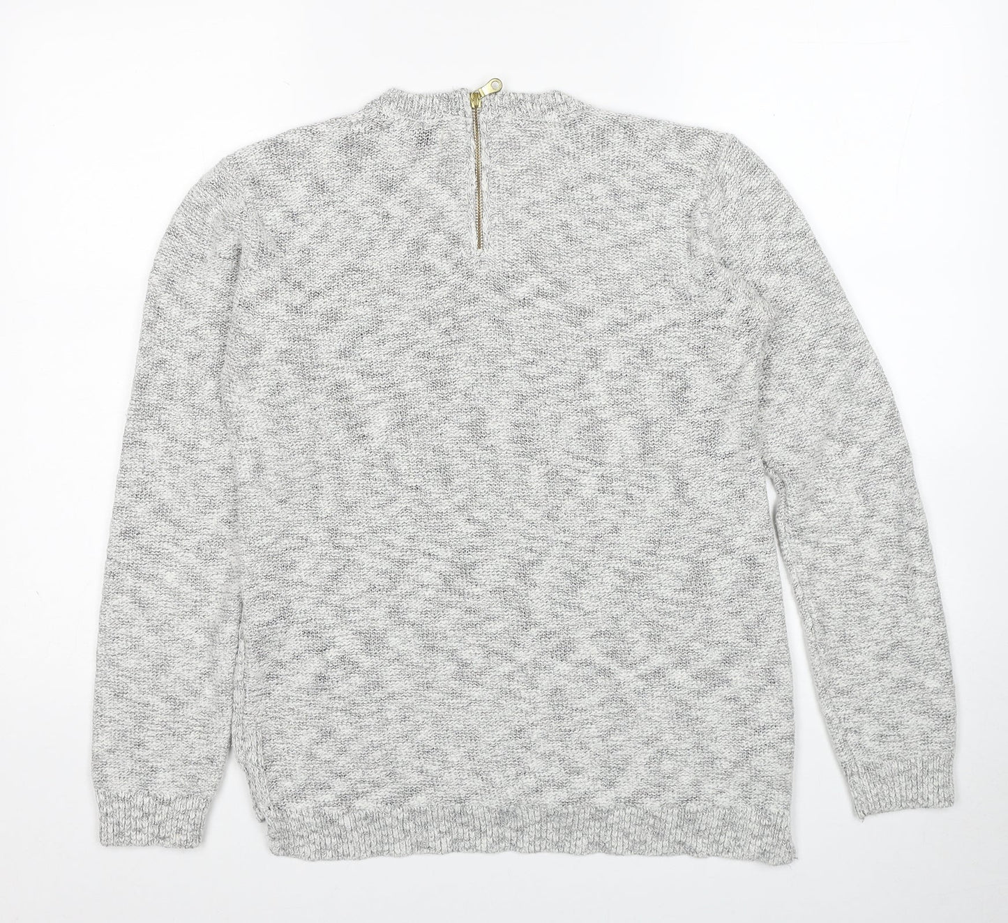 Marks and Spencer Womens Grey Round Neck Cotton Pullover Jumper Size 12