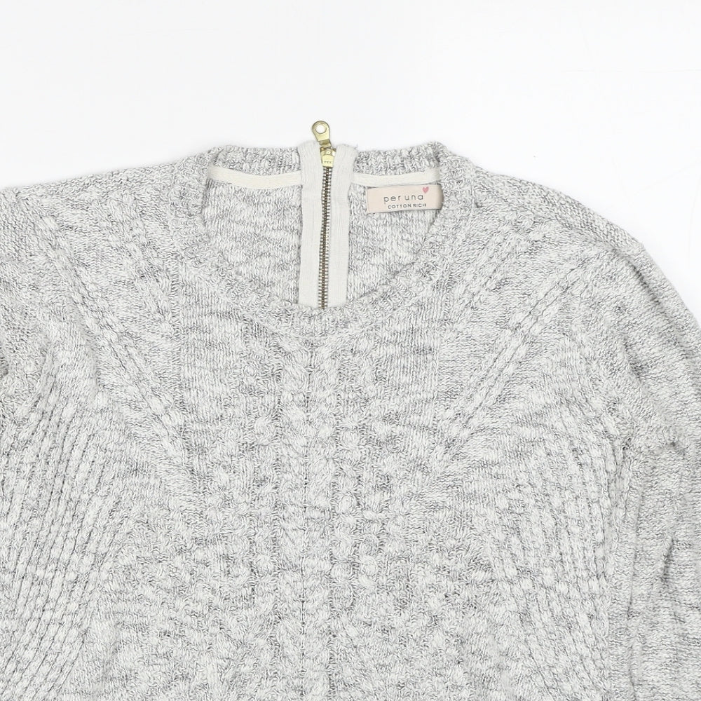 Marks and Spencer Womens Grey Round Neck Cotton Pullover Jumper Size 12