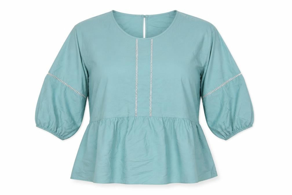 Marks and Spencer Womens Blue Cotton Basic Blouse Size 16 Round Neck - Contrast Stitching