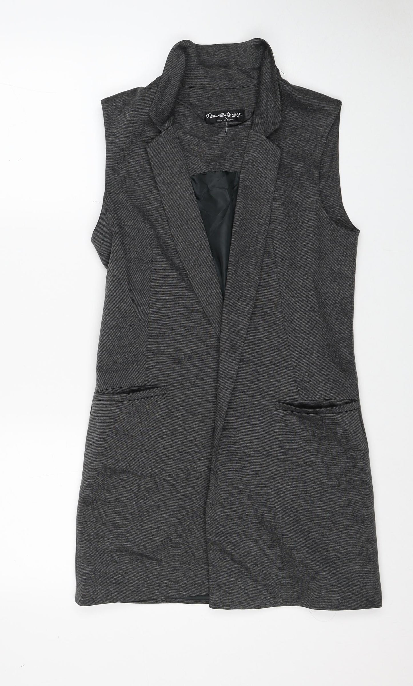 Miss Selfridge Womens Grey Gilet Jacket Size 8 - Longline