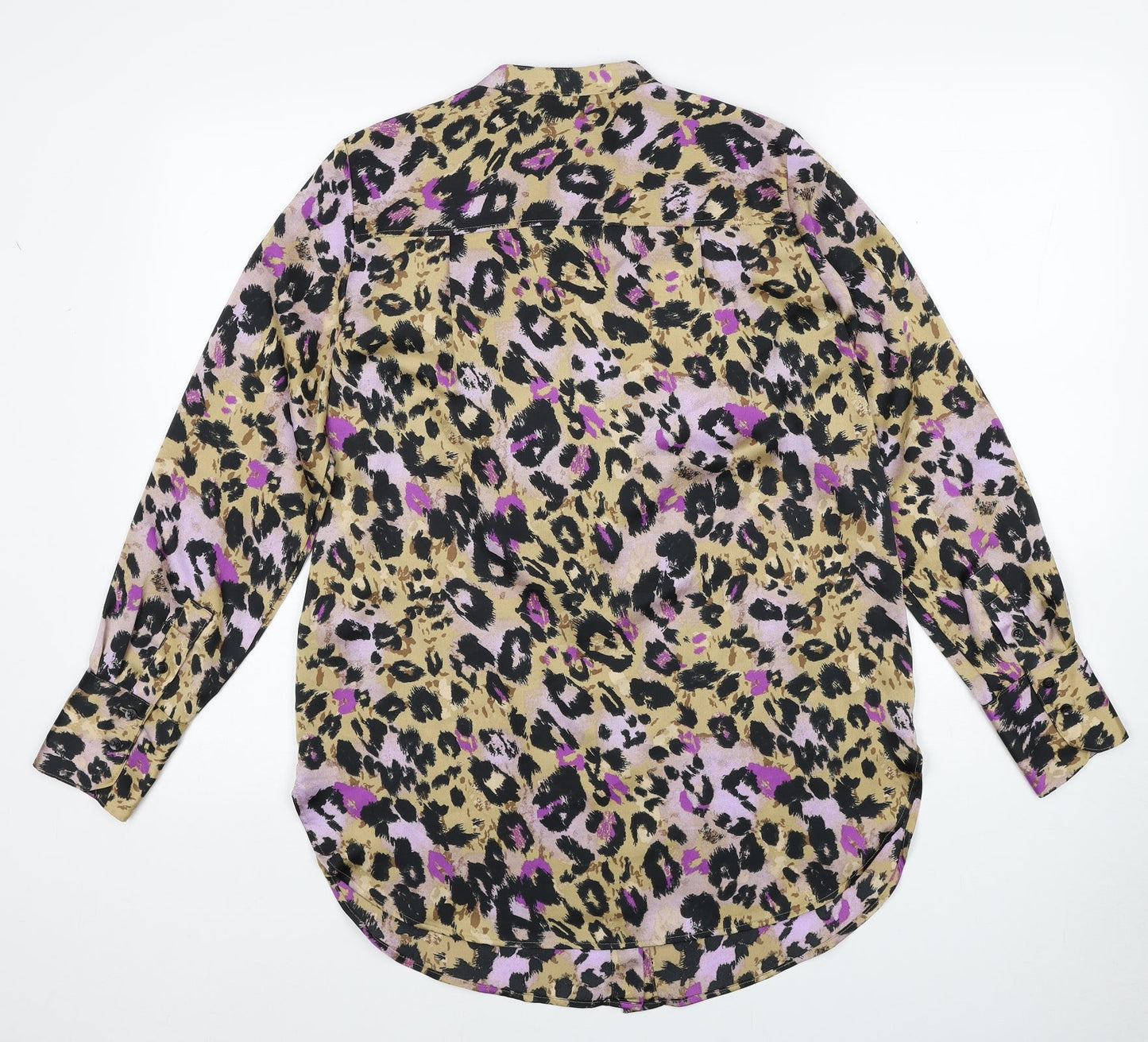 Marks and Spencer Womens Multicoloured Animal Print Polyester Basic Button-Up Size 8 Round Neck - Leopard Print