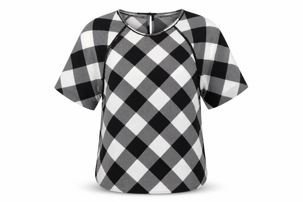 Marks and Spencer Womens Black Geometric Polyester Basic Blouse Size 6 Round Neck