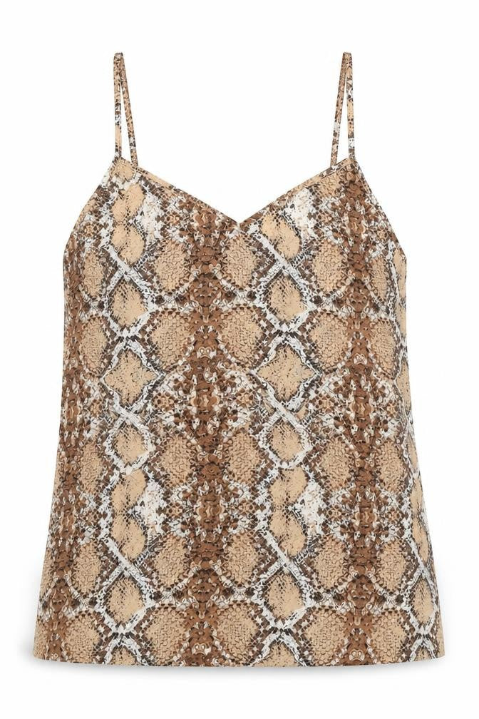 Marks and Spencer Womens Brown Geometric Polyester Basic Tank Size 6 V-Neck